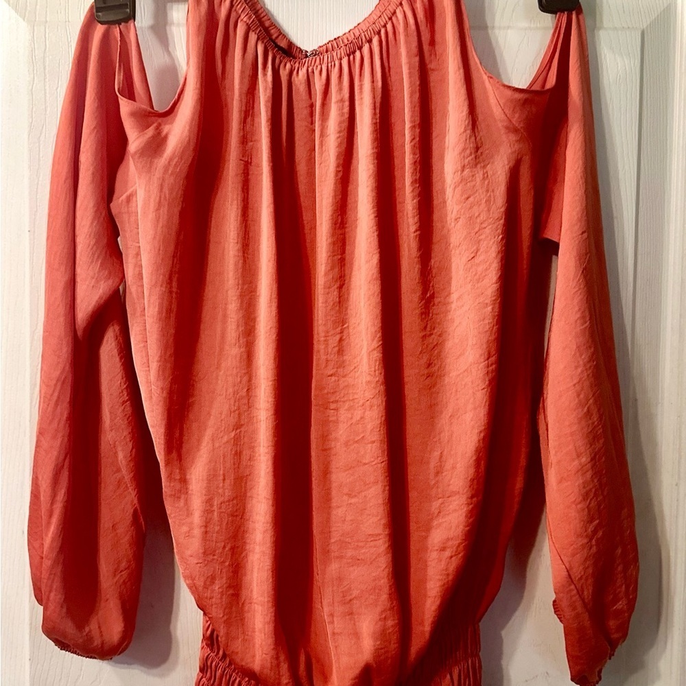 Alfani Orange Size Small Long Sleeve Ruched Open-Shoulder Blouse - Picture 2 of 5